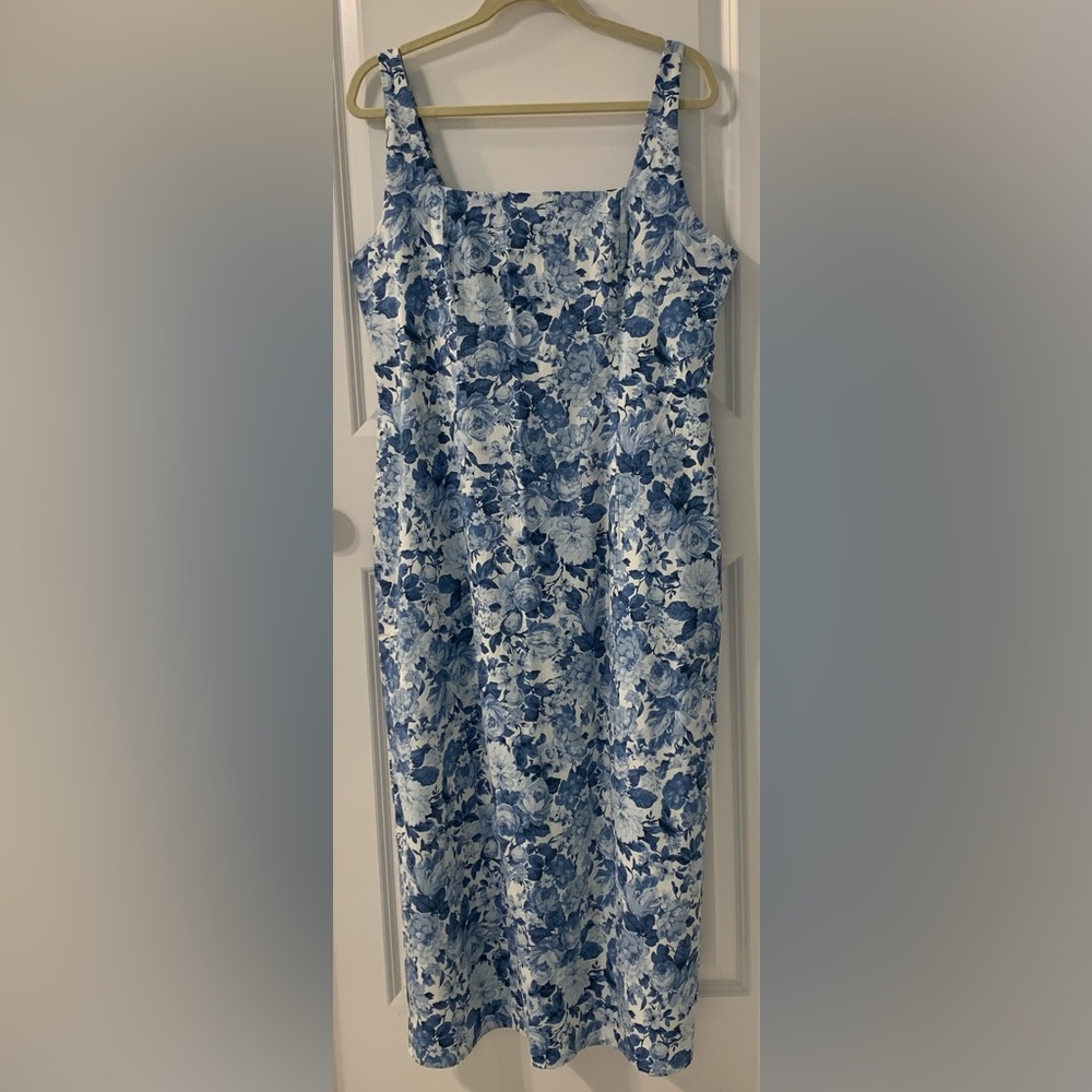 Abercrombie & Fitch blue floral Stretch Cotton Midi Dress size XL